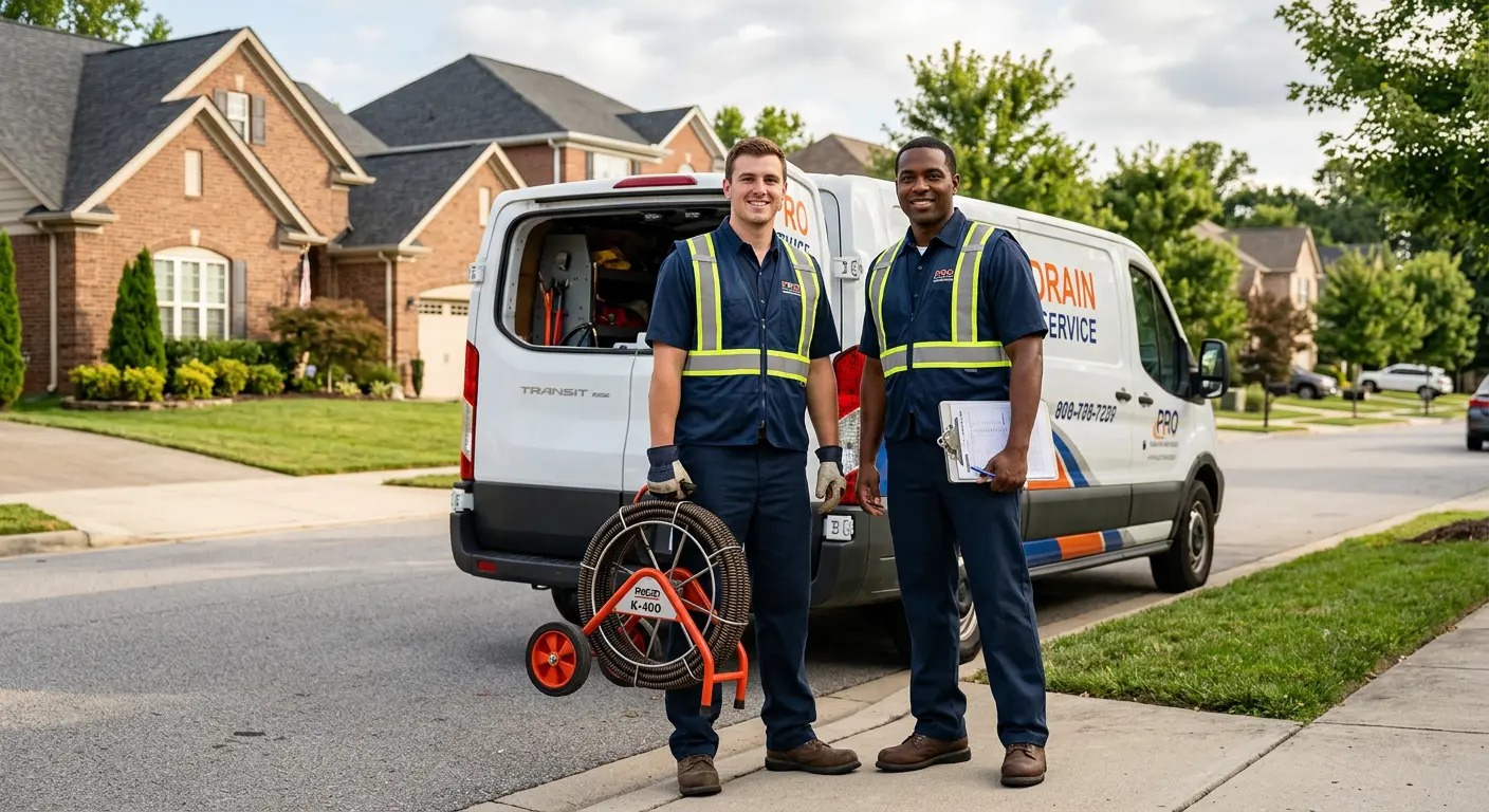 Sewer and drain service team with equipment ready for work in Smiths Station